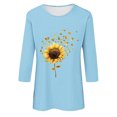 thumbnail image 4 of DDAPJ pyju Women 3/4 Sleeve Sunflower T-Shirt Cute Graphic Tees Dressy Casual Summer Blouse Three Quarter Length Pullover Tops Light Blue XXXL, 4 of 5