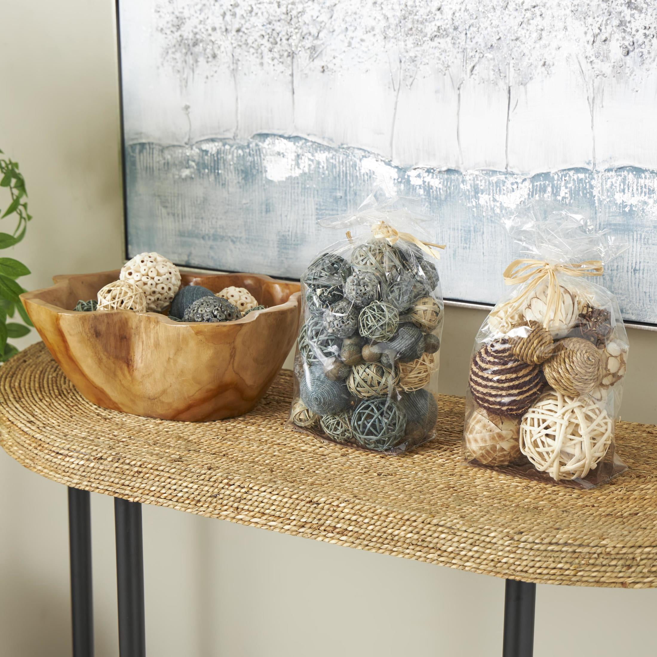 DecMode Gray 6" Handmade Dried Plant Orbs & Vase Filler with Varying Designs (3 Count)
