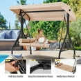 thumbnail image 6 of Homrest 3 Seat Porch Swing with Steel Frame, Cushions, Pillow and Cup Holder, Khaki, 6 of 10
