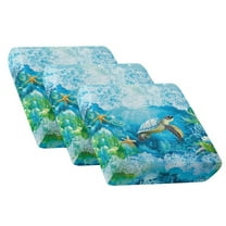 COEQINE Stretch Couch Cushion Cover Fitted Sectional Sofa Slipcover with Elastic Bottom Armchair Couch Cover Replacement Furniture Protector, 3 Pieces, Sea Turtle Starfish Blue