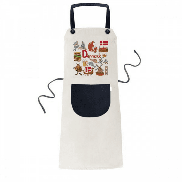 Denmark Landscap Animals National Flag Apron Adjustable Bib Cotton Linen BBQ Kitchen Pocket Pinafore