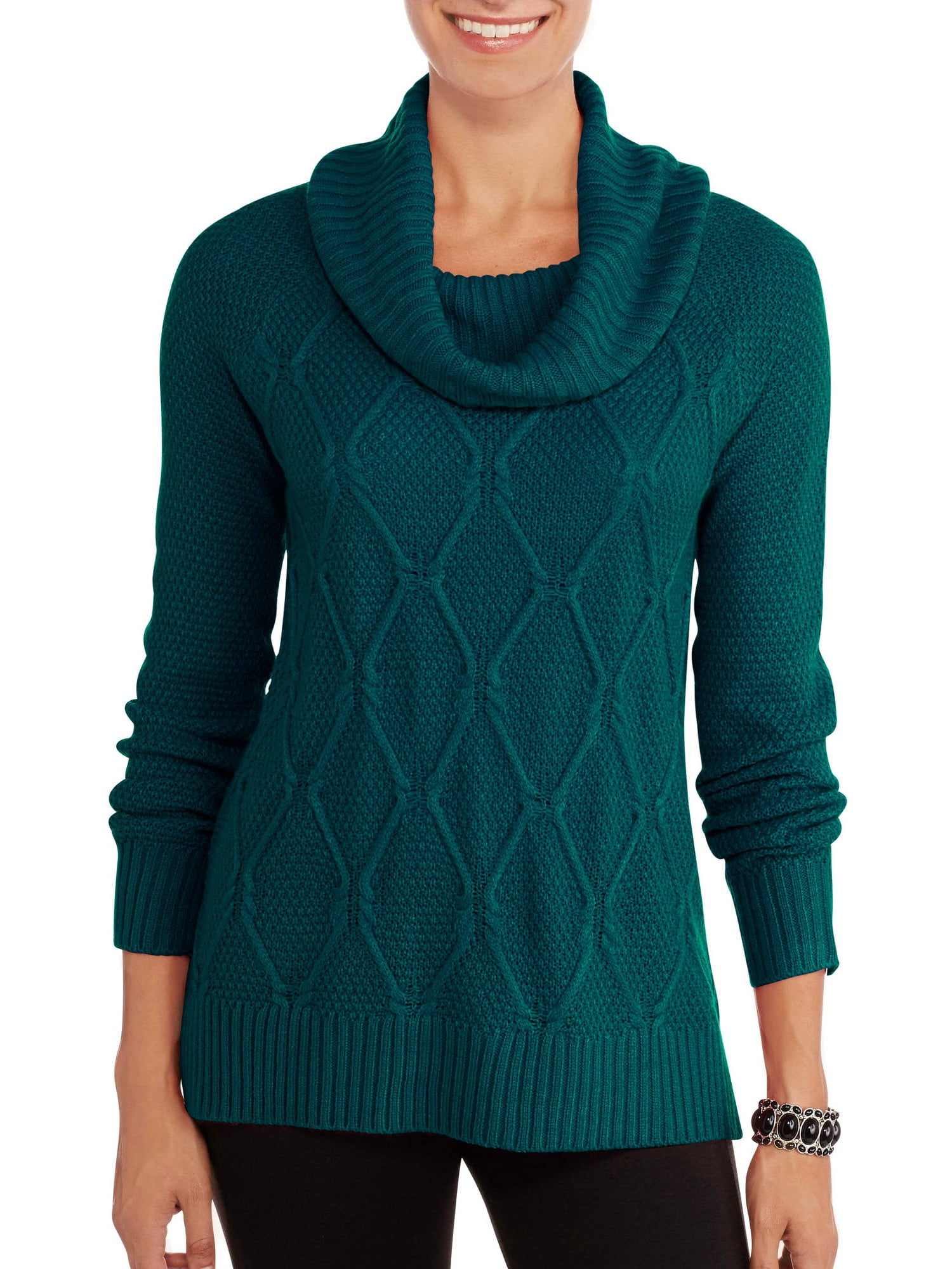 Women's Cowl Neck Cable Sweater - Walmart.com