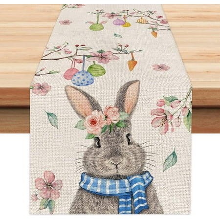 

Happy Easter Egg Cute Bunny Table Runner Holiday Party Decoration Summer Gathering Dining Table Runner for Wedding Decorations