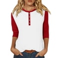 thumbnail image 2 of Summer Women Shirt Women's Fashion Casual Round Neck 3/4 Sleeve Color Block Button T-shirt Top, 2 of 6