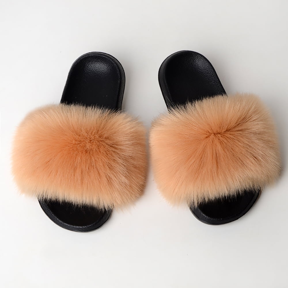 tan fuzzy slippers