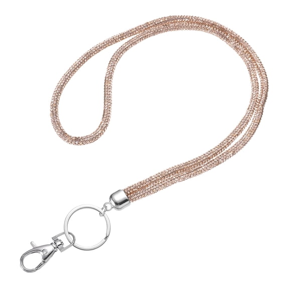 Bling Crystal Lanyard, 80cm(31.5") Phone Crossbody Strap with Metal Clasp & Keyring for Women ID Card, Champagne