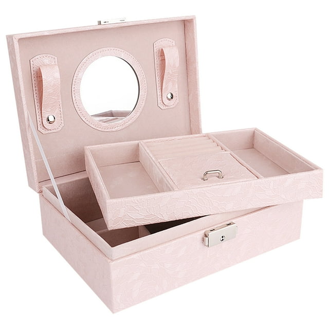 EGNMCR Jewelry Boxes & Organizers Jewelry Box With Lock And Mirror Jewelry Organizer Storage Case With 2-Layers Display For Earrings Bracelets Rings Watches Jewelry Boxs
