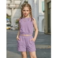 thumbnail image 5 of Arshiner Girls Summer Outfits 2 Piece Short Sets Sleeveless Tops and Shorts with Pockets Kids Clothes, 5 of 6