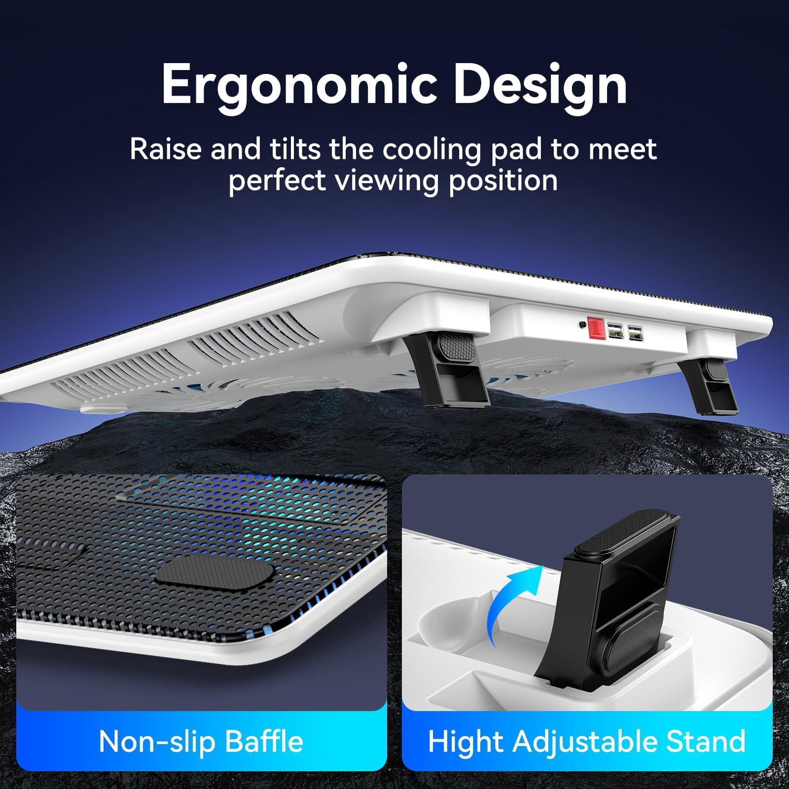 Laptop Pad  Portable Slim Quiet Usb Notebook Cooler Stand Chill Mat With 3 Blue Led Fans Fits 12-17 Inches (white)