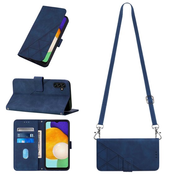 Mantto for Samsung Galaxy A13 4G 6.6 inch Crossbody Phone Case with Shoulder Strap,Magnetic Closure Folio Kickstand Card Slots Premium PU Leather Full Protection Shockproof Cover,Blue