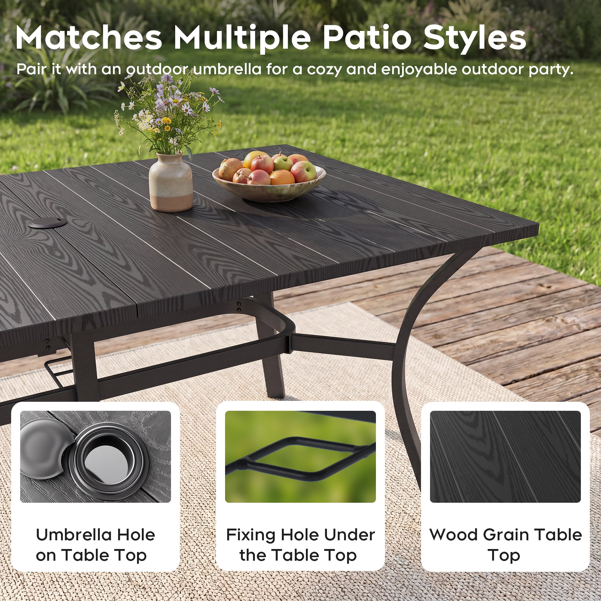 1 Pieces Oudoor Indoor Dinning Rectangular table Black Color