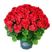 Artificial Topiary for Outdoors, Geraniums Artificial Flowers Realistic – 18" Potted Faux Geranium Plants Deep Red, UV Resistant Silk Flowers for Outdoor Indoor Front Porch Garden Home Decor (Red)