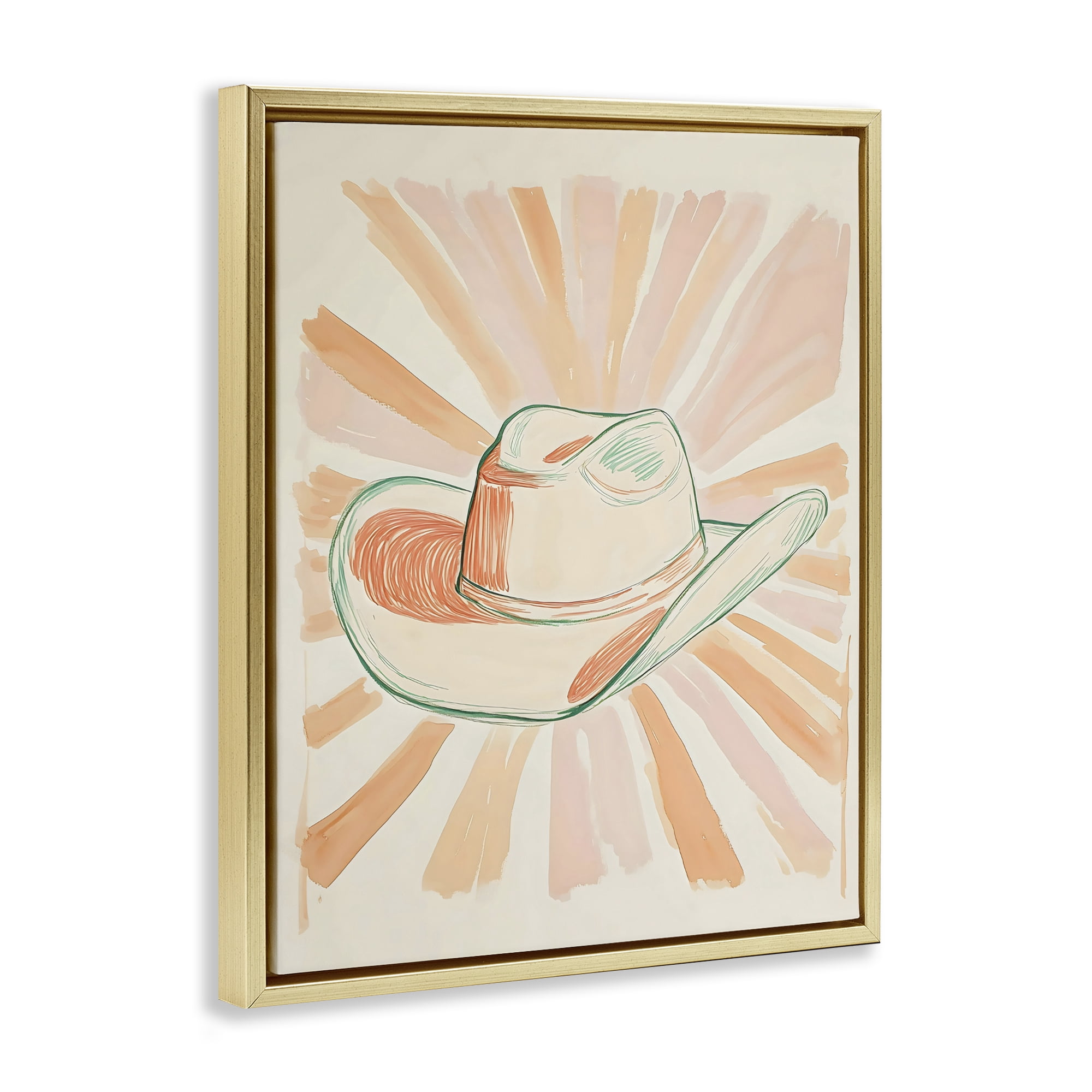 Stupell Industries Sunburst & Cowboy Hat Gold Framed Floater Canvas Wall Art, design by The Prints Vibe