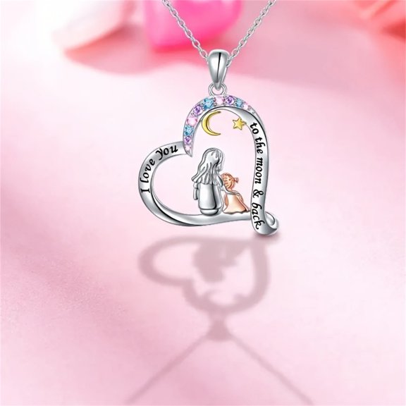 CHENjy Mom Necklace for Women Mother Daughter Moon and Star Love Heart Pendant Meaningful Jewelry Gift for Mom Grandma Birthday Mother's Day 0.79*0.79 in