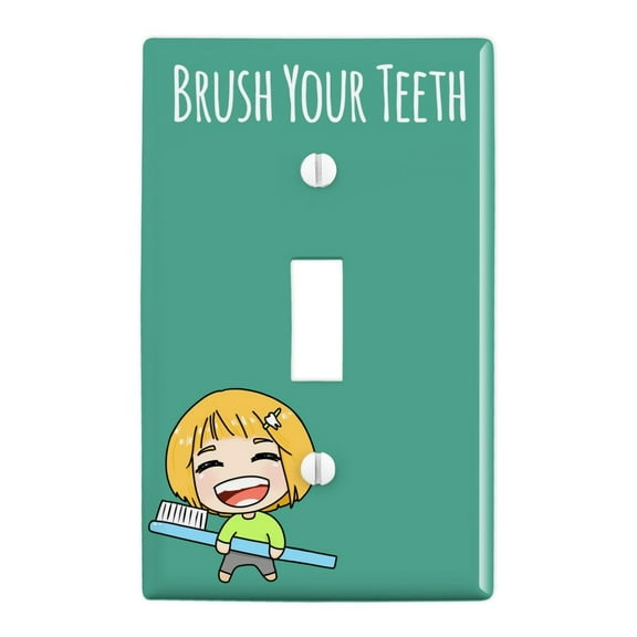 Brush Your Teeth Toothbrush Kawaii Chibi Plastic Wall Decor Toggle Light Switch Plate Cover