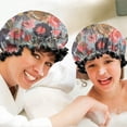 thumbnail image 6 of Shower Caps,Pioneer Flower Floral Print Pattern Waterproof Shower Cap for Women 4 Pieces,Double Reusable Hair Cover for Shower PEVA Elastic Stretch Hem, 6 of 7