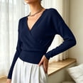 thumbnail image 4 of gbyLJF Women's Wrap Cross V Neck Tops Slim Fit Long Sleeve Sweater Lightweight Soft Knitted Blouse, 4 of 8