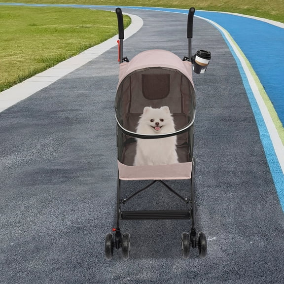 55*45*97cm Pink Foldable Lightweight Durable Pet Stroller for Small To Medium Pets Dogs and Cats Oxford Cloth