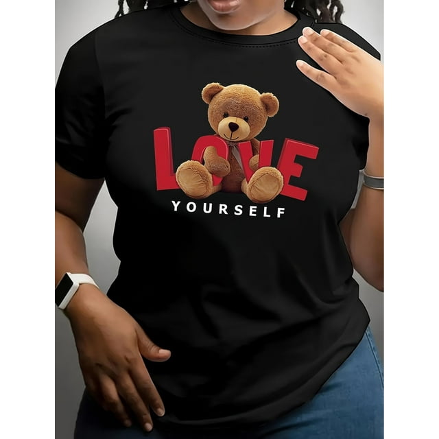 T-Shirt Ours en Peluche de la Saint-Valentin pour Femmes, Col Rond Décontracté Manches Courtes, Tricot d'Été, Longueur Régulière, Motif Dessin Animé pour Adultes, Hommes, Femmes, Adolescents, Adolescents, Jeunes