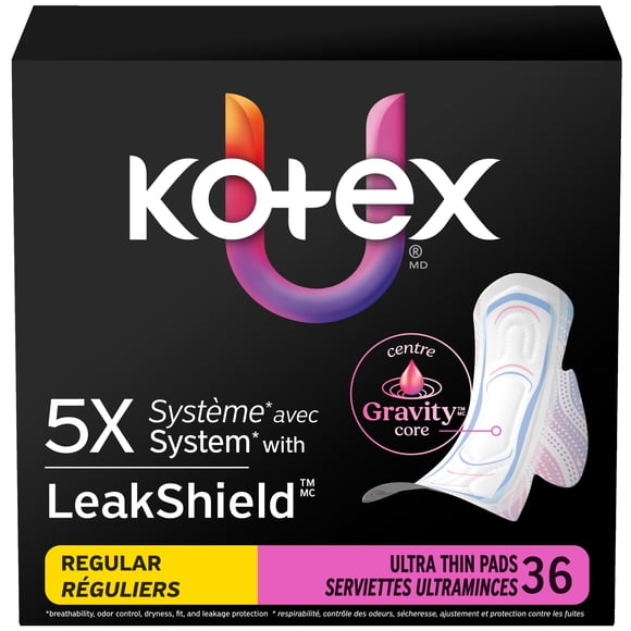 Kotex Ultra Thin Pads with Wings, Regular Absorbency, 36 Count