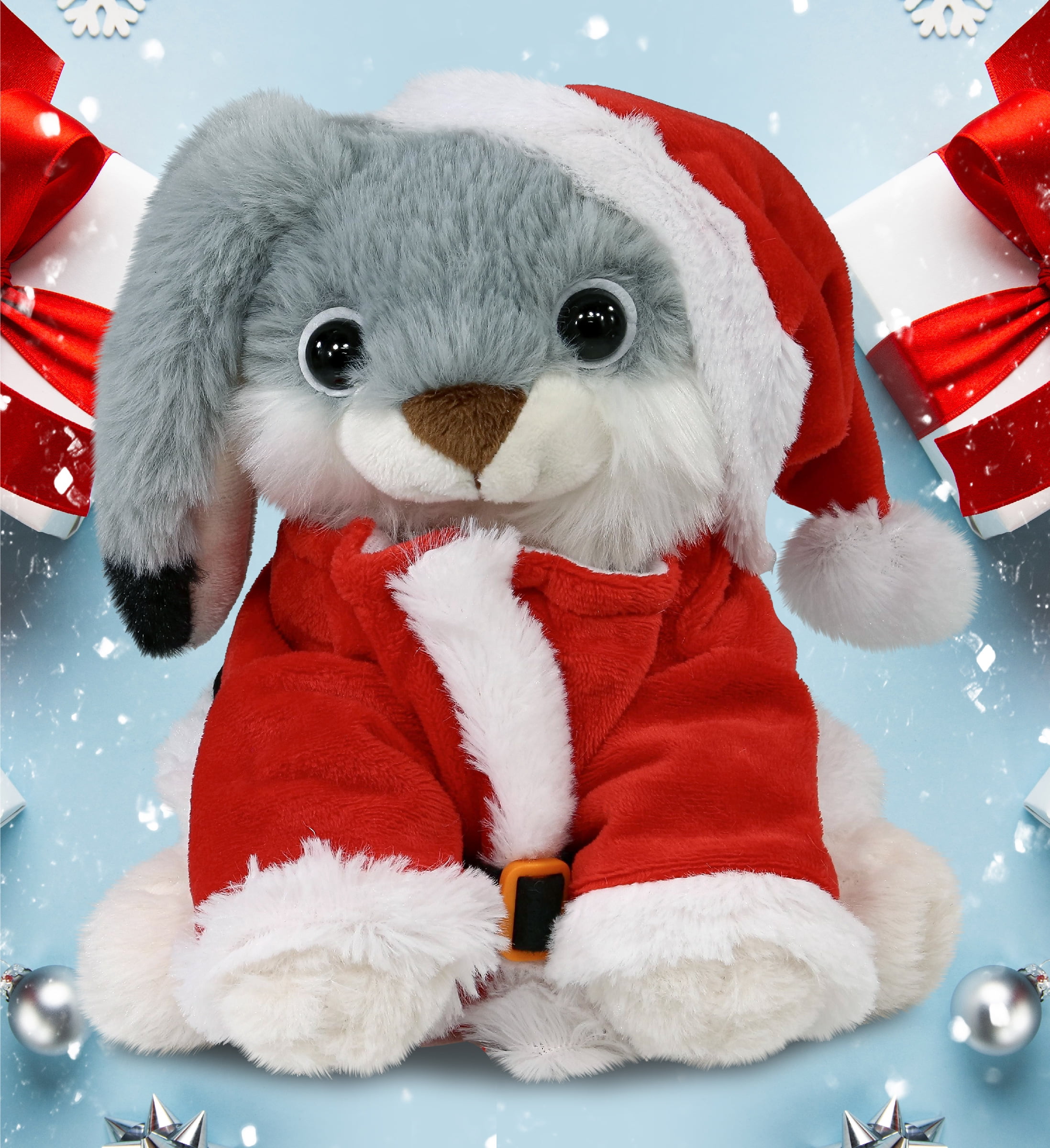 DolliBu Santa Grey Rabbit Stuffed Animal Plush Toy - Super Soft Dress Up with Red Santa Claus Outfit, Cute Farm Life Animal Rabbit Gift Perfect Holiday Christmas Gift - 7 Inches