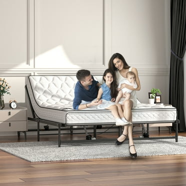 FDIDY King Electric Adjustable Bed Frame with Wired Remote, Ergonomic Head and Foot Incline, Quiet Motor, Ideal for Pregnant Women, Elderly, and Snorers, Black