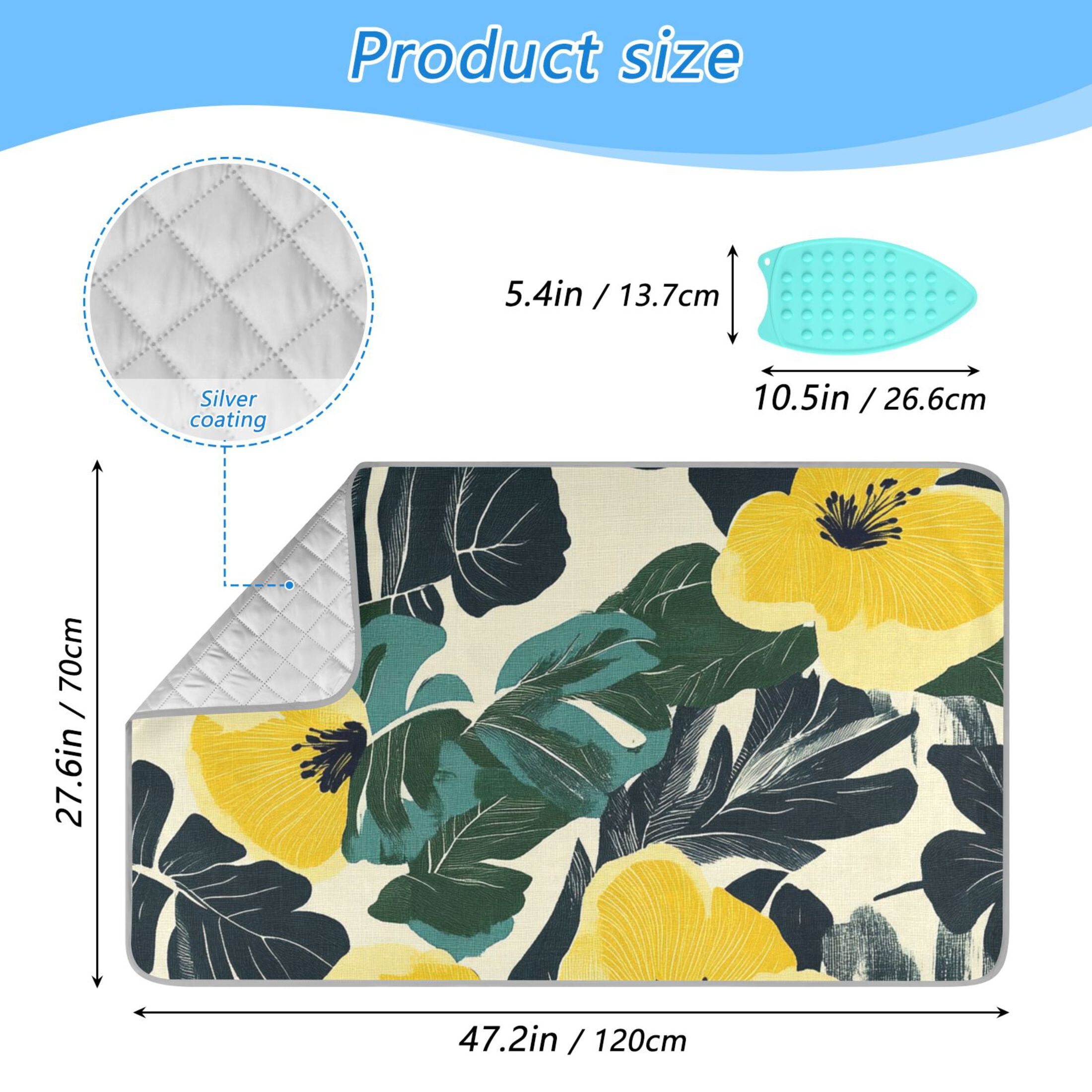 Yellow Floral and Leaf Ironing Mat Blanket for Table Top Travel Portable Ironing Board Pad 47.2x27.6 Inch