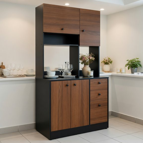 Yardi Yard 71 Inch Kitchen Pantry, Kitchen Pantry with 3 Storage Cabinet and 3 Deep Drawers, Pantry for Indoor as Living Room, Black
