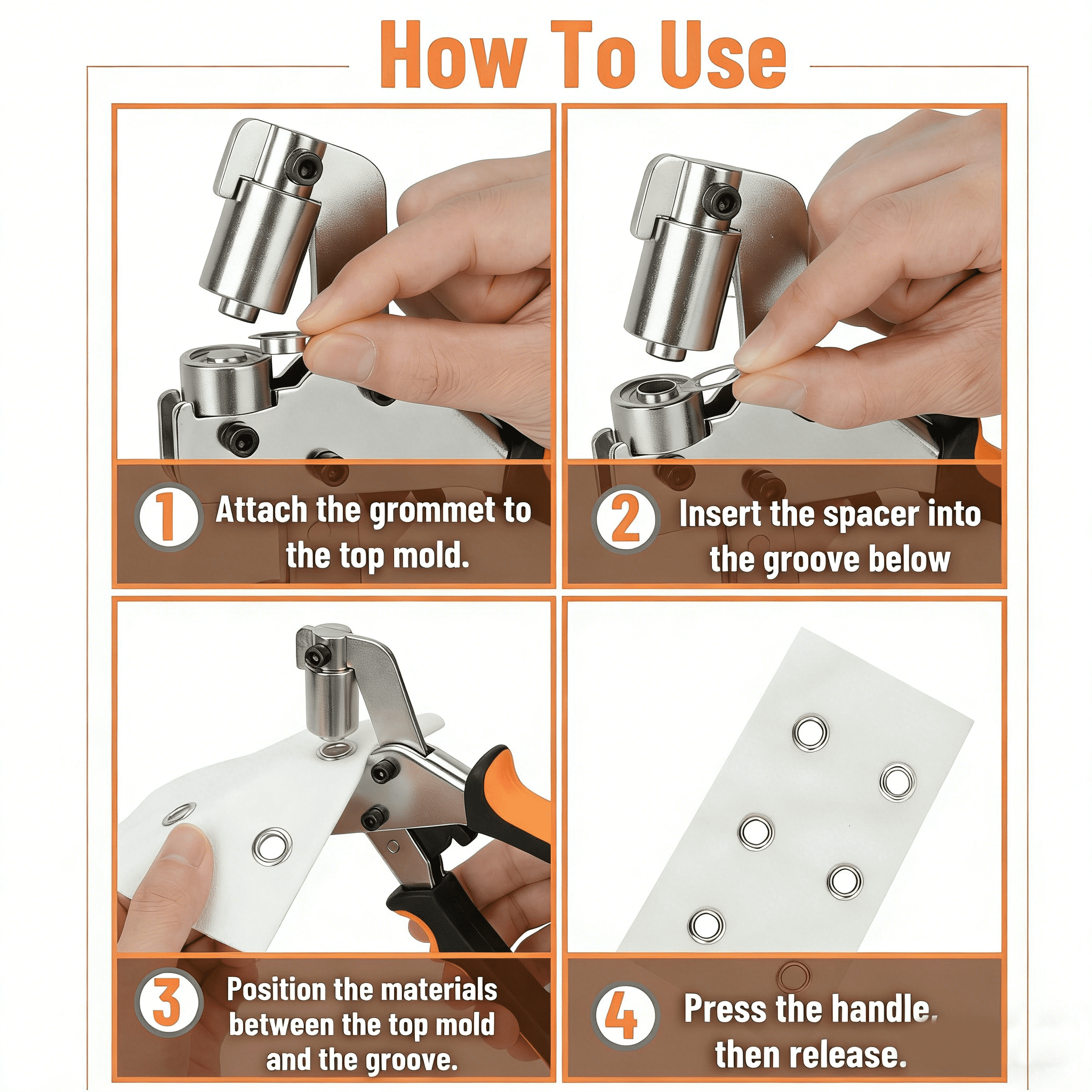 Zthluyc Grommet Tool Kit,3/8 Inch (10mm) with 300pcs Silver Grommets & Washers,Heavy-Duty Eyelet Plier Set for Fabric,Tarps,Leather,Canvas,Belts & DIY Projects