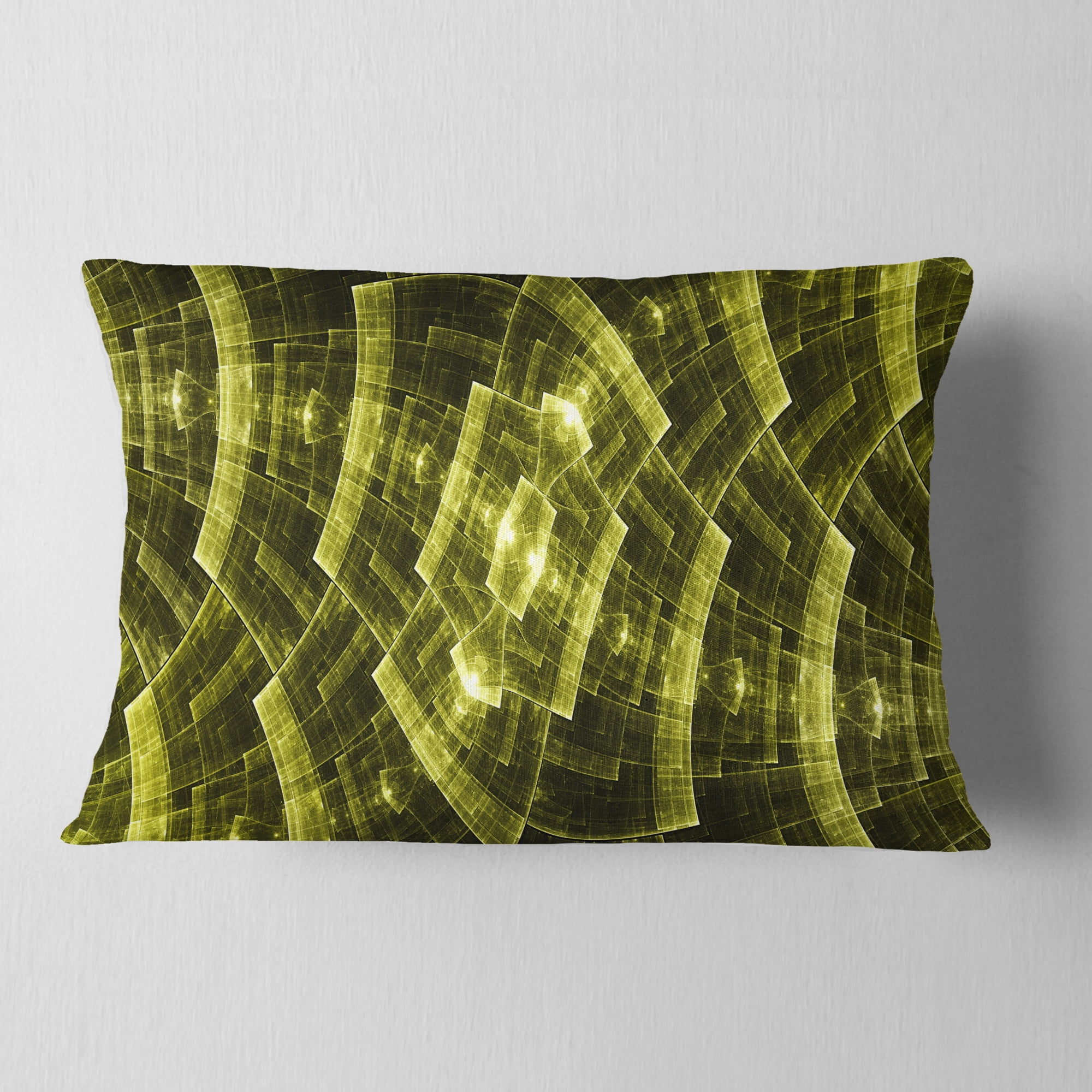 Designart Bright Yellow Fractal Flower Grid - Abstract Throw Pillow - 12x20