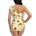 thumbnail image 5 of Haiem Watercolor Bee Honey Honeycomb Bee Women's One Piece Swimsuits Tummy Control One Shoulder Bathing Suits Ruffle Swimwear-Small, 5 of 8