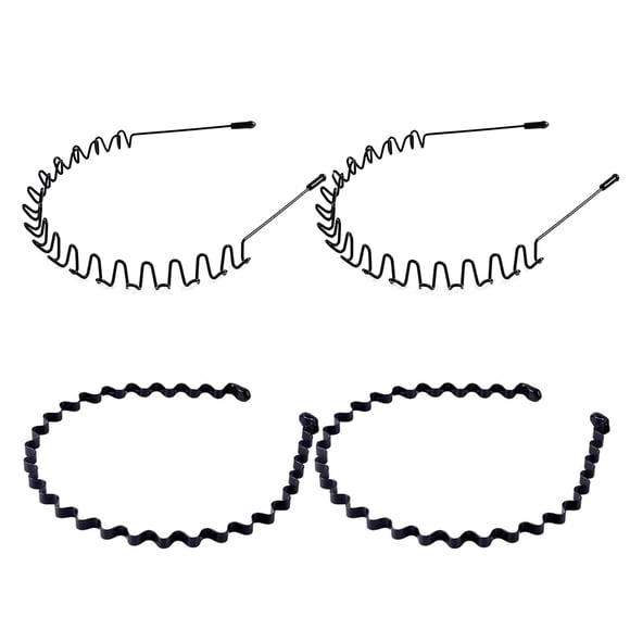 JERLITU Diademas de metal para mujer, diadema para hombre, unisex, ondas negras, primavera, deportes al aire libre, diadema simple elástica antideslizante (4 unidades)