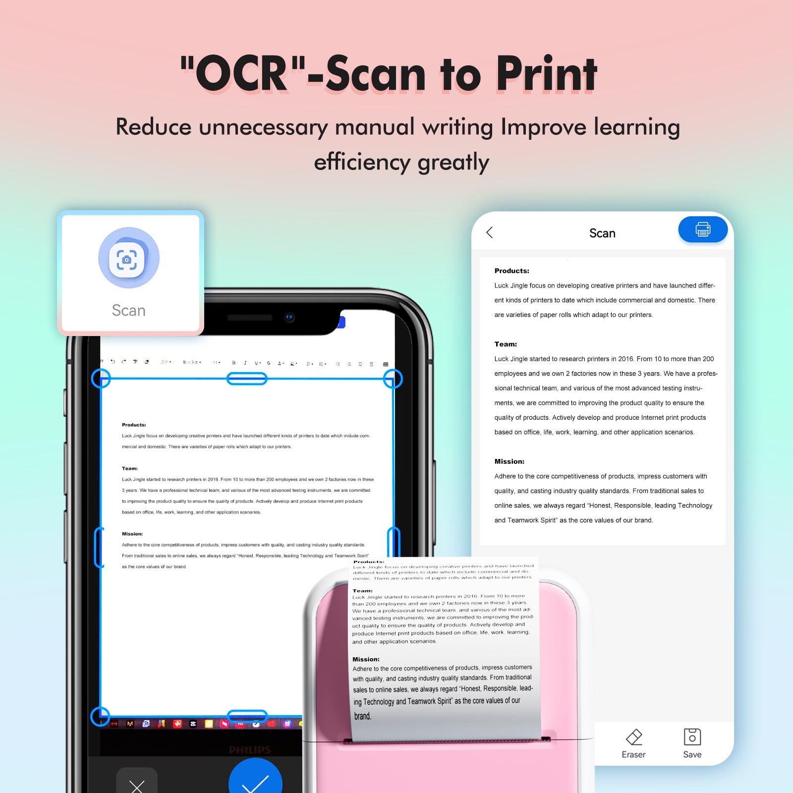 Mini Pocket Printer Portable Thermal Instant Photo Printing Label Maker Machine BT Wireless Connect Compatible with Android / iOS APP Support Receipt Label Memo Sticker Notes Lists Scrapbook DIY