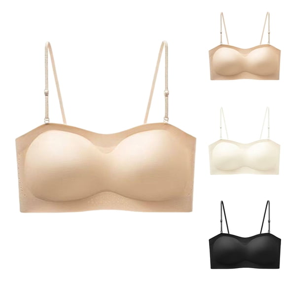 EaskTriop Strapless Bra for Women Wireless Bandeau Bra Seamless Bra with Removable Spaghetti Straps Padded Push Up Bralette
