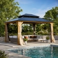 thumbnail image 5 of Hommow 12' x 14' Hardtop Gazebo, Wood Gazebo with Black Double Polycarbonate Hardtop Roof, Outdoor Gazebo for Garden, 5 of 9