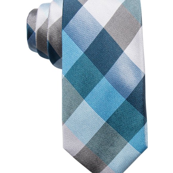 Ryan Seacrest Mens Silk Check Plaid Self-tied Necktie, Blue, One Size
