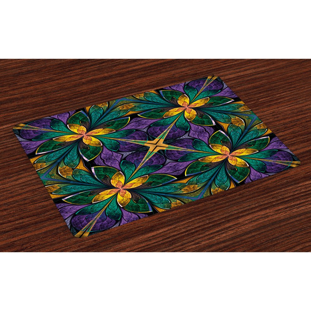 Fractal Placemats Set of 4 Antique Ornate Symmetric Stained Glass