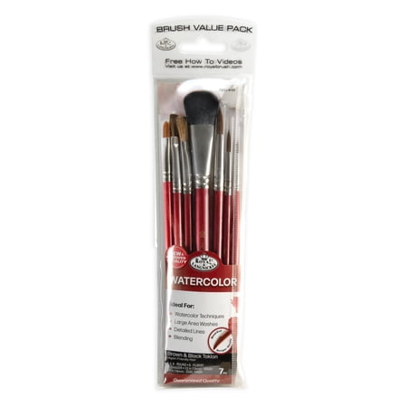 Royal & Langnickel - Assorted Shape Brown Taklon Watercolor Art Brushes 7 Pieces