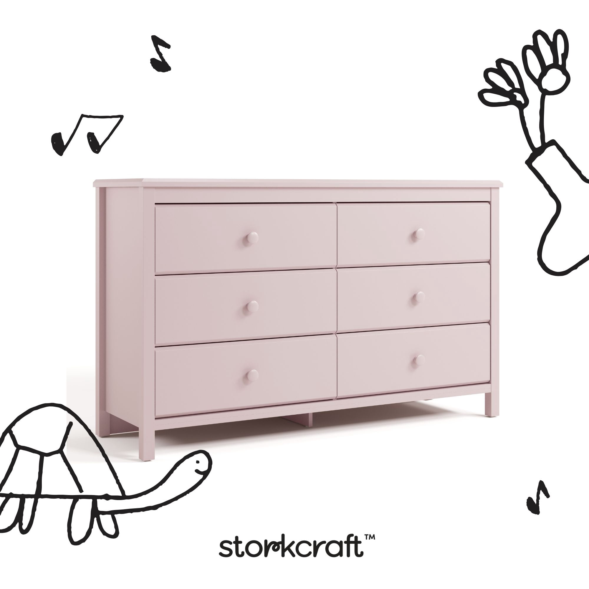 Storkcraft Alpine 6 Drawer Nursery Double Dresser, Blush