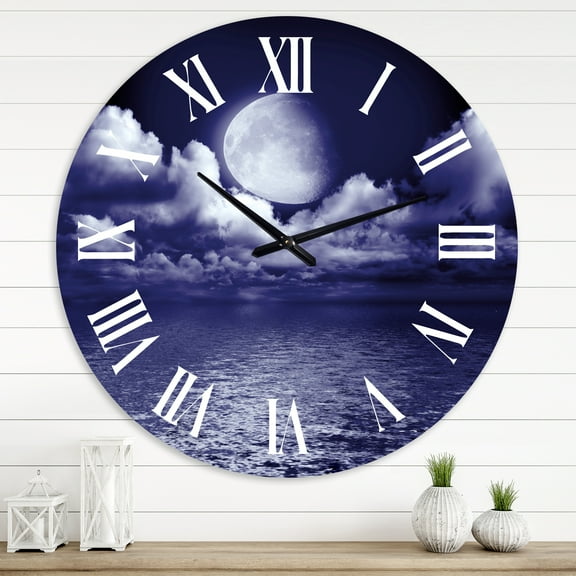 Designart 'Full Moon In Cloudy Night Sky V' Nautical & Coastal Wall Clock