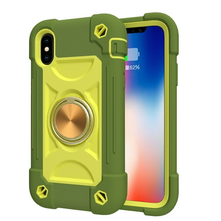 iPhone XS Case 5.8", iPhone X Case (5.8 Inch) - TECH CIRCLE Heavy Duty Protection Colorful Case Drop Proof Shockproof Silicone/Plastic Protective Rugged Cute Cover (F Green Yellow)