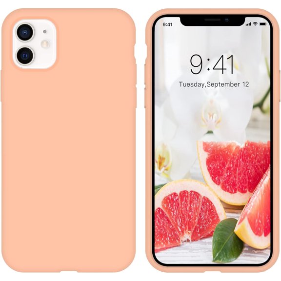 iPhone 11 Case, iPhone 11 Phone Case Liquid Silicone Gel Rubber Slim Phone Case Soft Anti-Scratch Durable Microfiber Lining Full Body Shockproof Protective Cover iPhone 11 6.1", Grapefruit