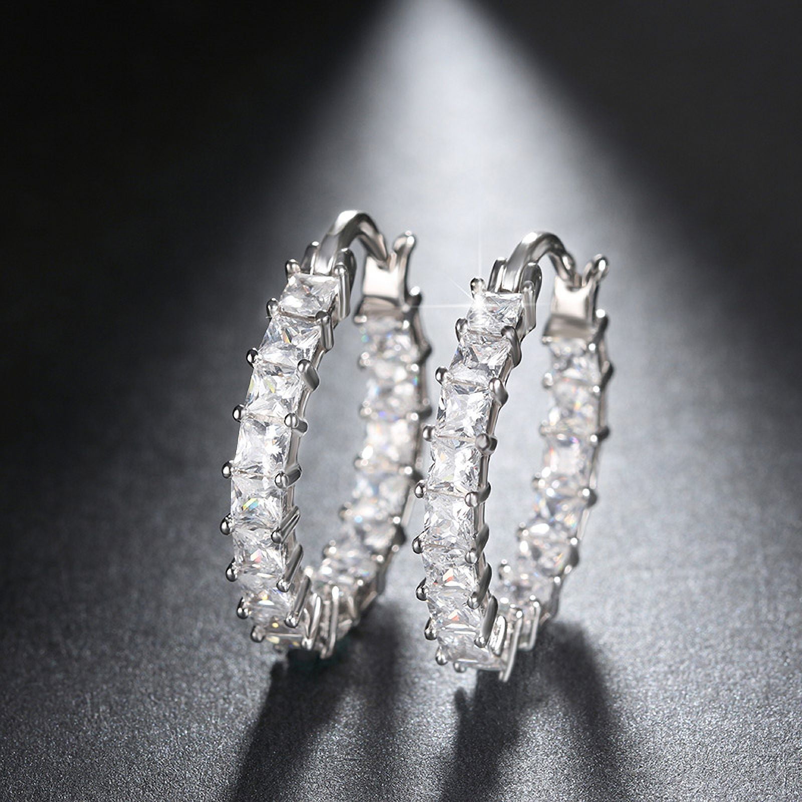 Hoop Earrings for Women Princess Cubic Zirconia White Gold Plated Ginger Lyne Collection