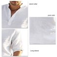 thumbnail image 5 of Camisa casual de color puro para hombre, cuello levantado, manga larga, holgada, transpirable, ligera, para playa, blanco, 5XL, 5 of 5