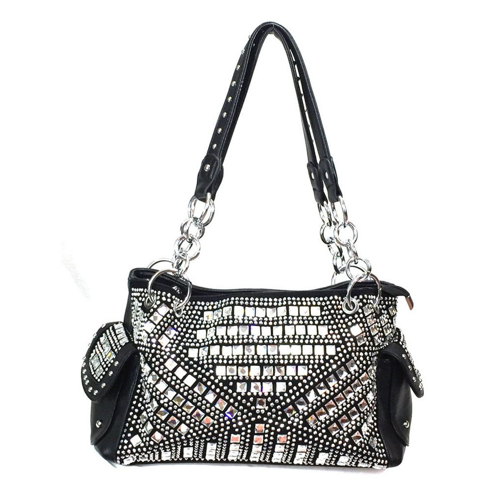 Zzfab - Zzfab Gem Studded Rhinestone Western Carry Purse Black ...