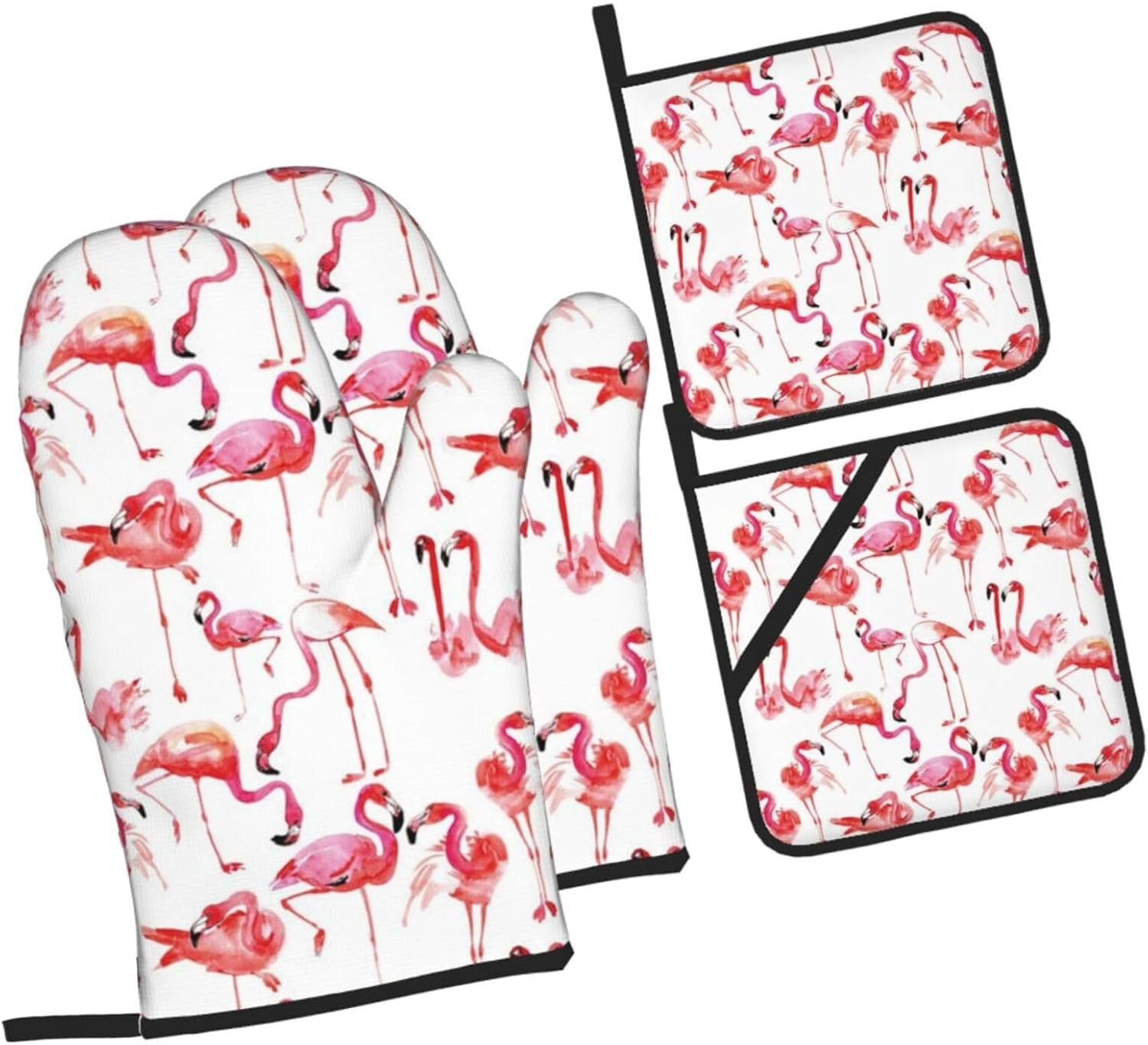 Flamingos Oven Mitts and Pot Holders Sets for Kitchen 4 Pcs 7"X11" Heat Resistant Baking Cooking