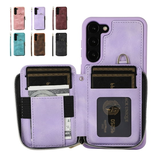 For Samsung Galaxy S23 Ultra/S23 /S23 Case Cover, Shockproof Luxury Leather Zipper Pocket Holder Crossbody Stand Cover With Long lanyard
