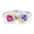thumbnail image 2 of Gem Stone King 1.14 Ct Pink Created Sapphire Blue Tanzanite 925 Silver and 10K Yellow Gold Ring, 2 of 5