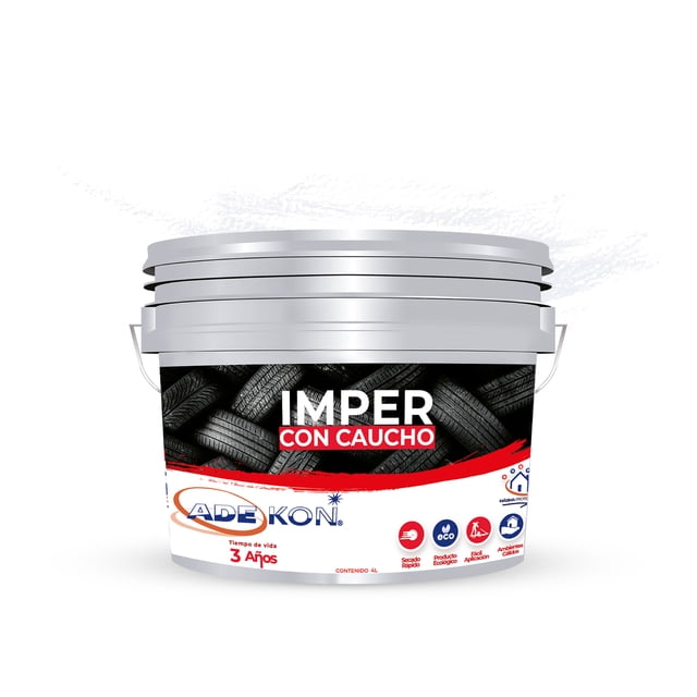 Impermeabilizante con Caucho 4L Color Blanco Adekon Duracion 3 Años