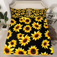 thumbnail image 2 of jejeloiu Country Flower Sunflower Twin Sheet Sets,Rustic Plant Twin Fitted Sheet,Black Yellow Flat Sheet For Adults,Microfiber Bedroom Decor,3-Piece, 2 of 7